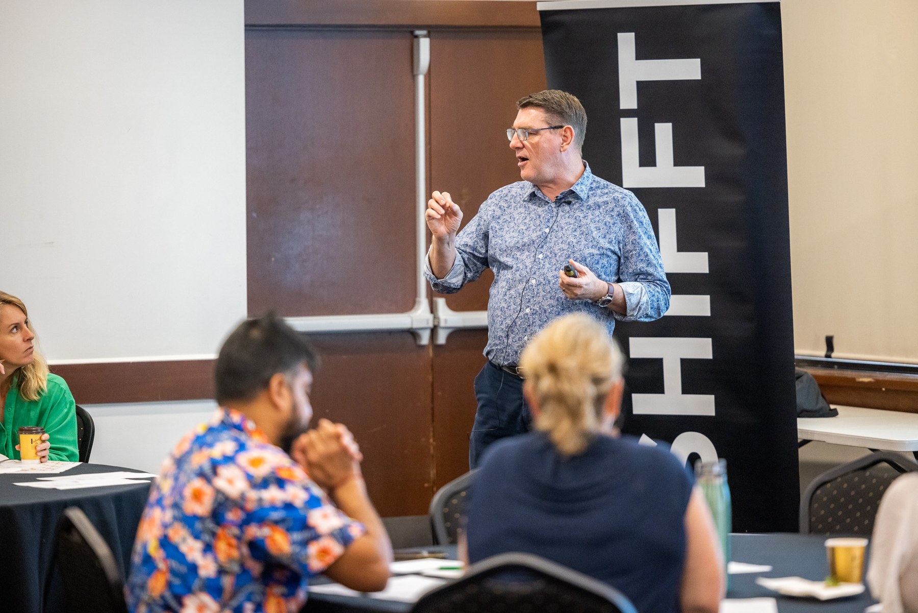 Russell Cummings discussing leadership with workshop participants